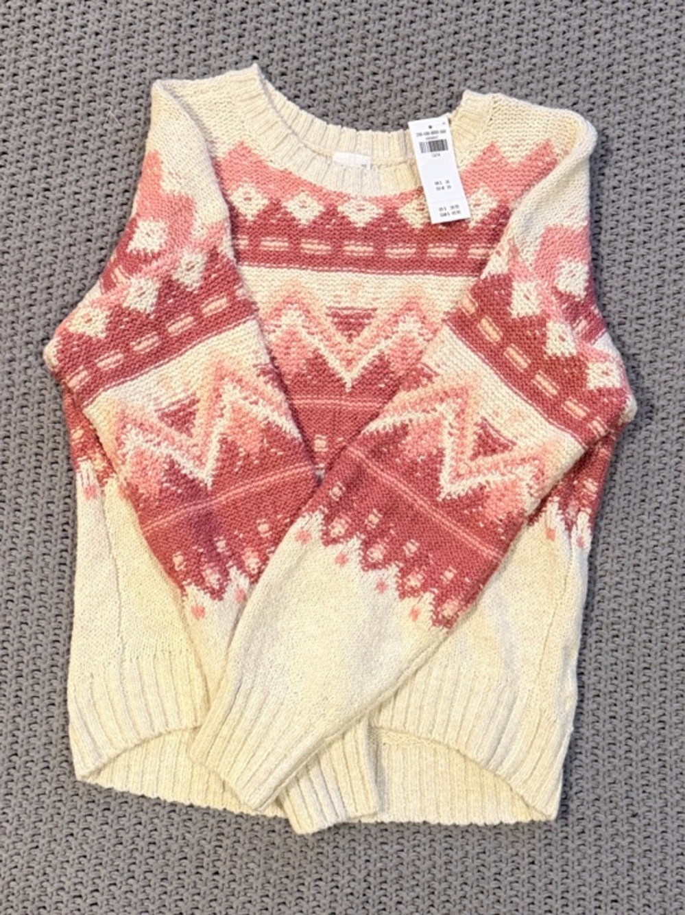 abercrombie kids Cream and Pink Patterned Knit Sweater